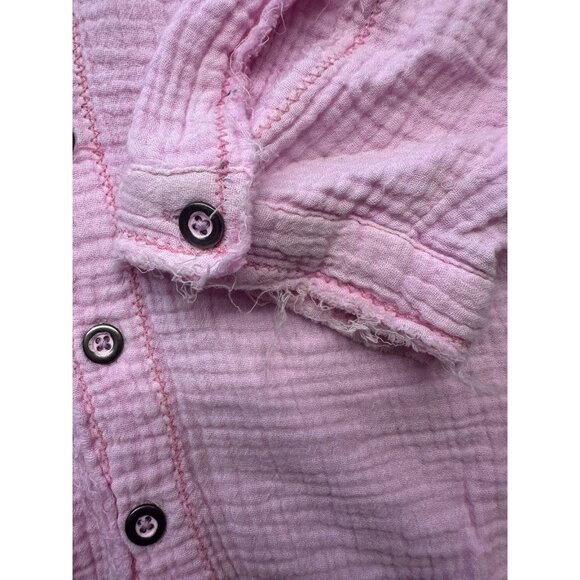 We The Free Pink Oversized Button Shirt Long Sleeve Crinkle Loose Distressed S - Picture 3 of 8